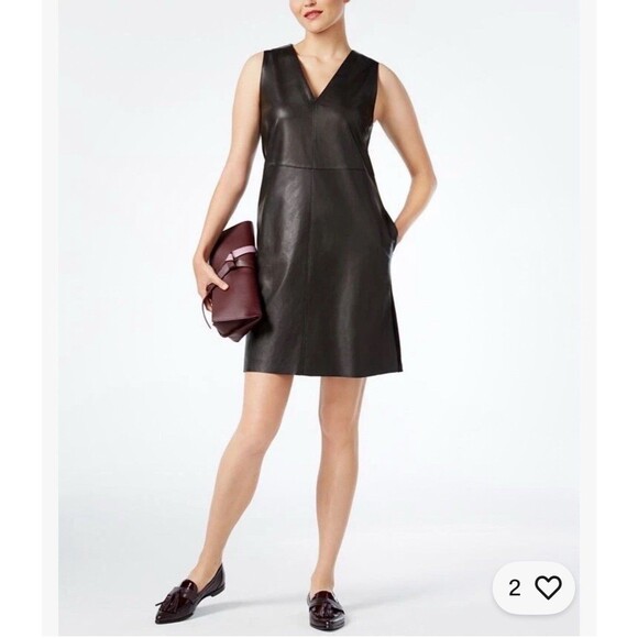 MAX MARA Weekend Lamb Leather Shift Mini Dress Sz 8 IT 42 V Neck Sleeveless - Picture 1 of 10